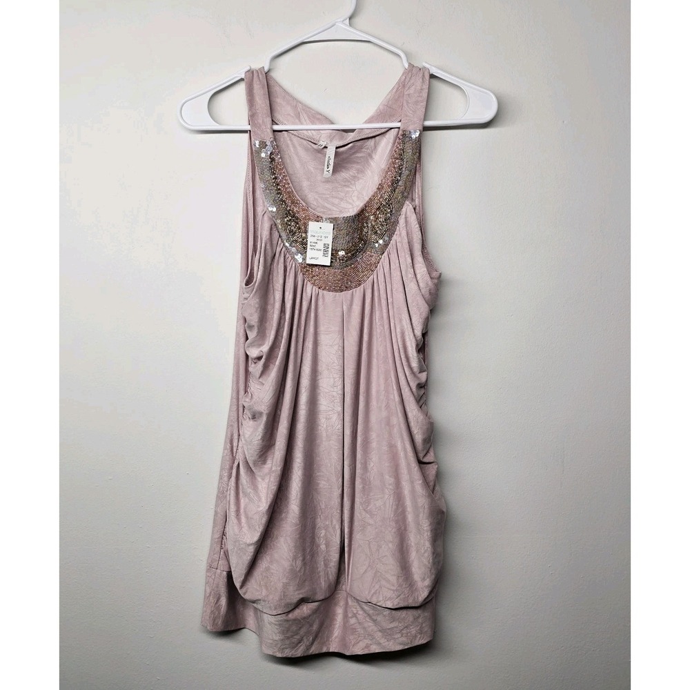 Y2K Studio Y Going Out Top Size Large Crushed Sequin Beaded Runched Stretch NWT